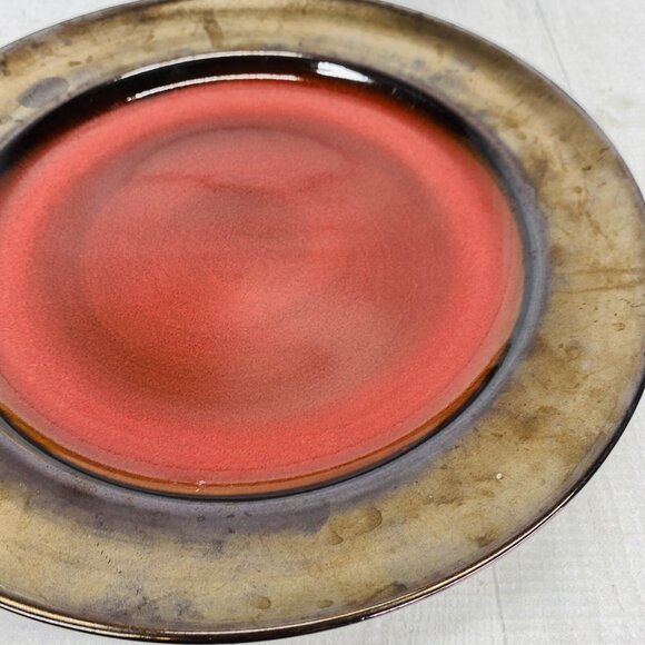Over and Back Crackled Design Red Bronze Rim Round Ceramic Dinner Plates Set 4 - Picture 15 of 16